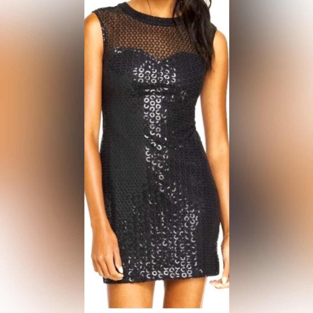 NWT Express Sz M Sequin mesh Sweetheart Black mini Dress Party Night out Date - Picture 13 of 15